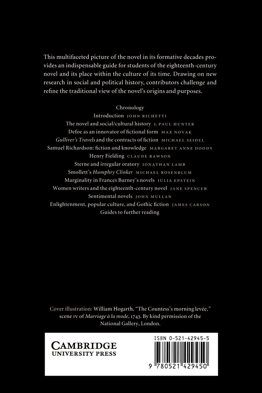 Rückseitencover The Cambridge Companion to the Eighteenth-Century Novel