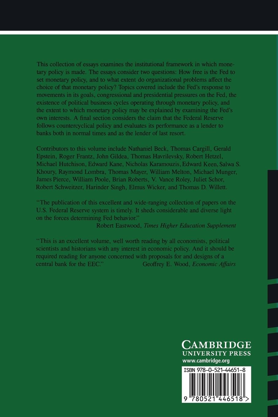 Rückseitencover The Political Economy of American Monetary Policy