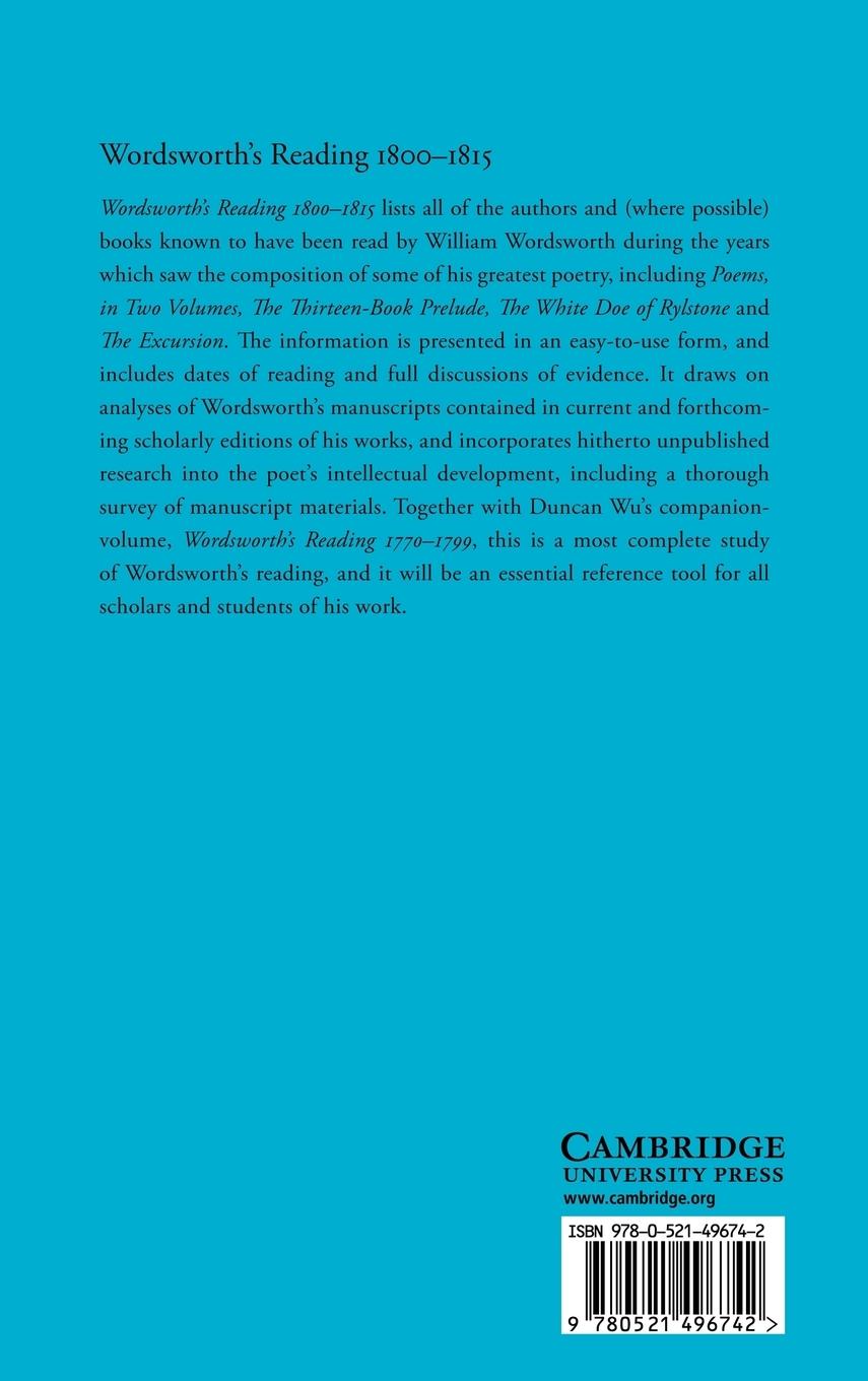 Rückseitencover Wordsworth's Reading 1800 1815