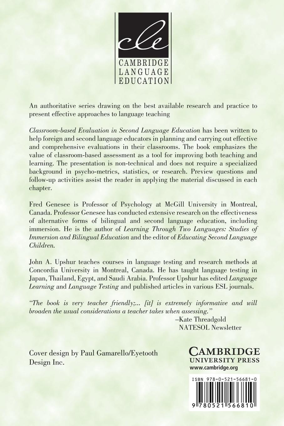 Rückseitencover Classroom-Based Evaluation in Second Language Education