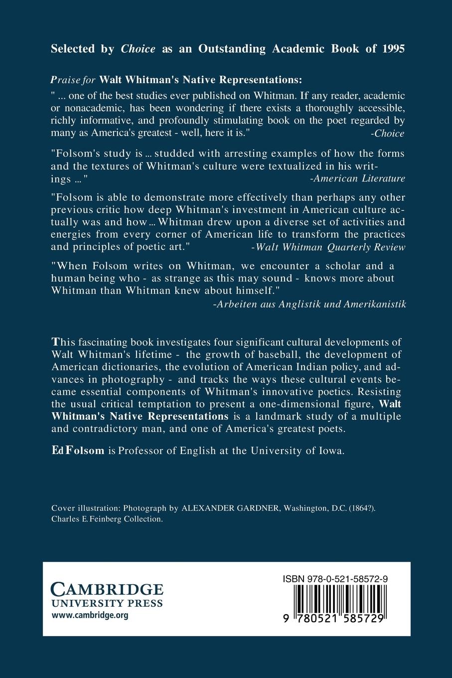 Rückseitencover Walt Whitman's Native Representations