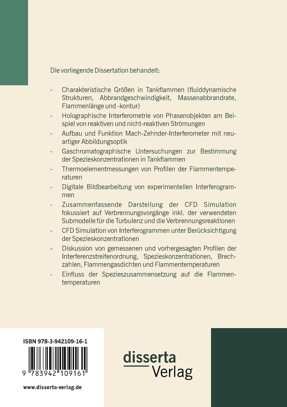 Rückseitencover CFD Simulation zur Vorhersage von Interferogrammen, Temperaturen und Spezieskonzentrationen in einer Hexanflamme