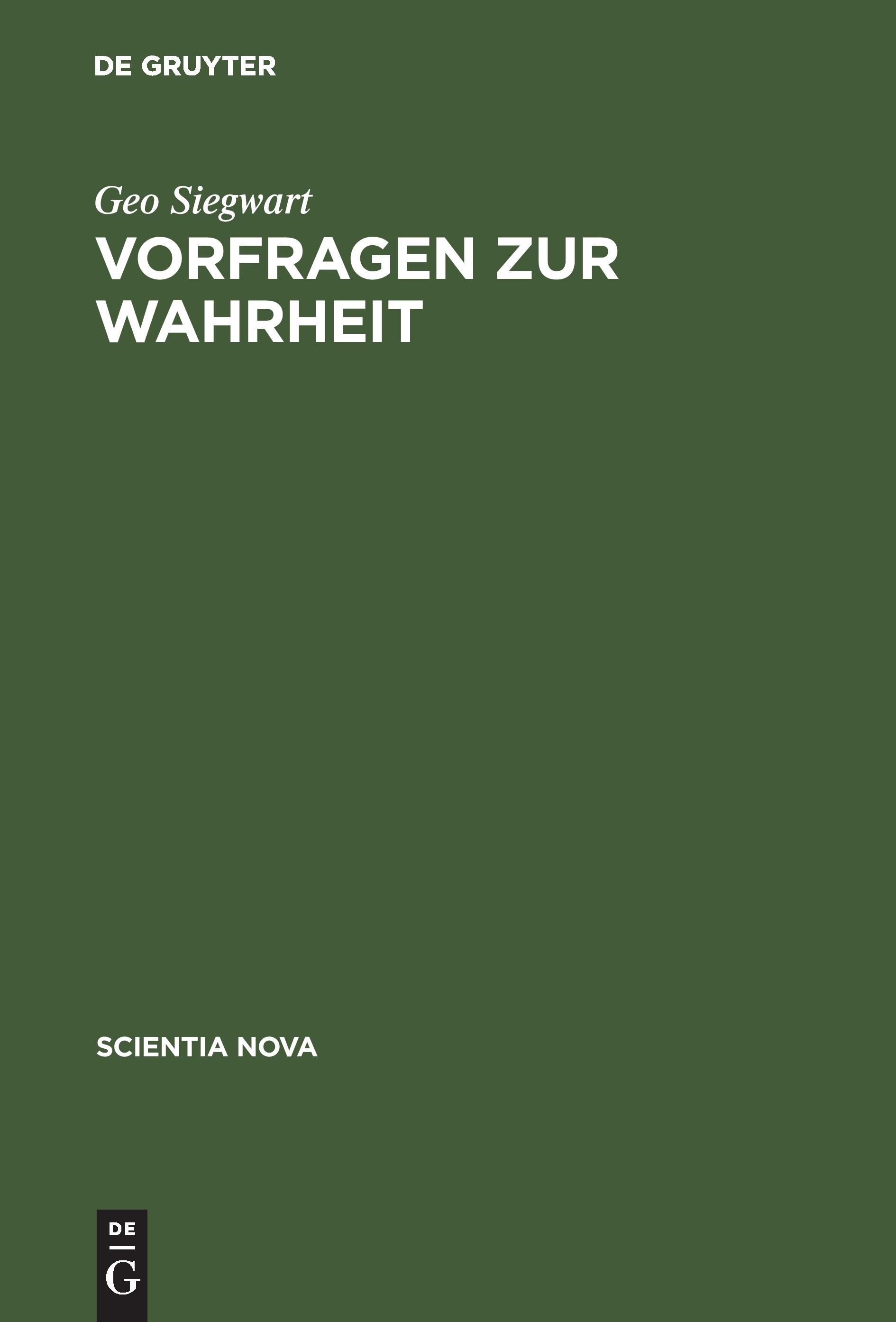 Vorderes Coverbild Vorfragen zur Wahrheit