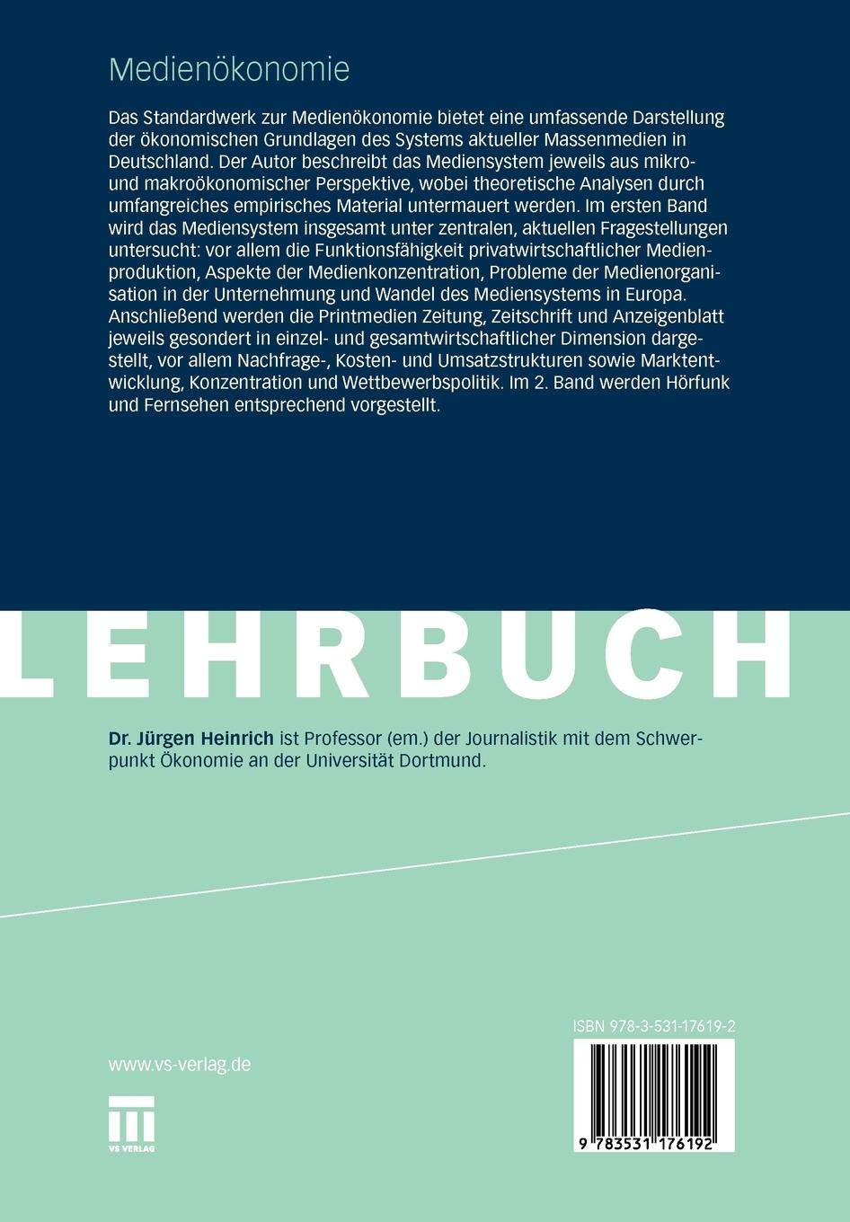 Rückseitencover Medienökonomie