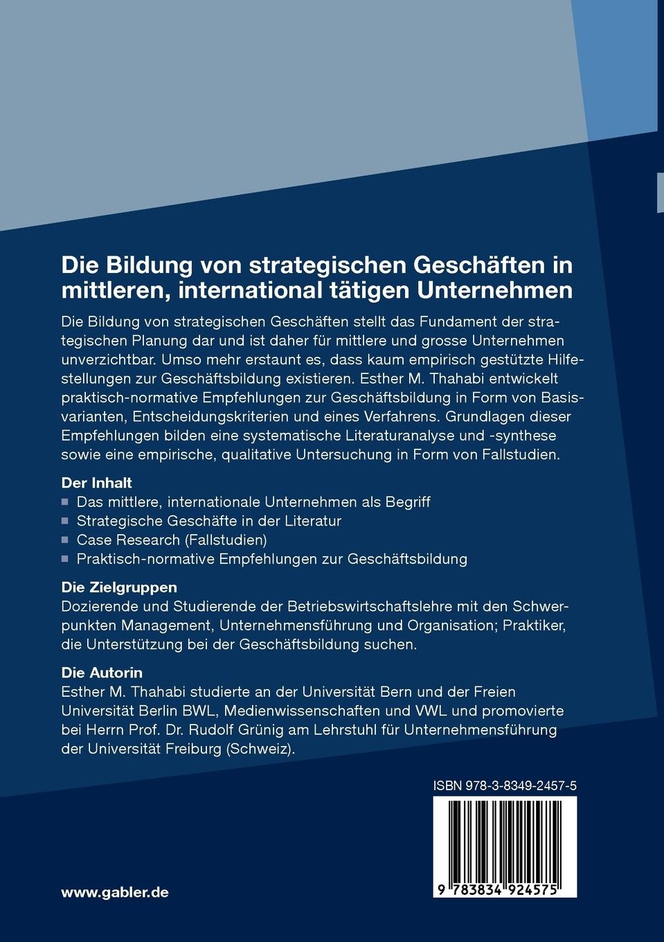 Rückseitencover Die Bildung von strategischen Geschäften in mittleren, international tätigen Unternehmen