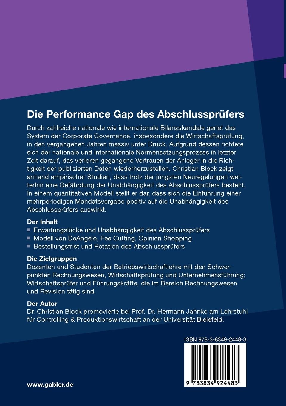 Rückseitencover Die Performance Gap des Abschlussprüfers