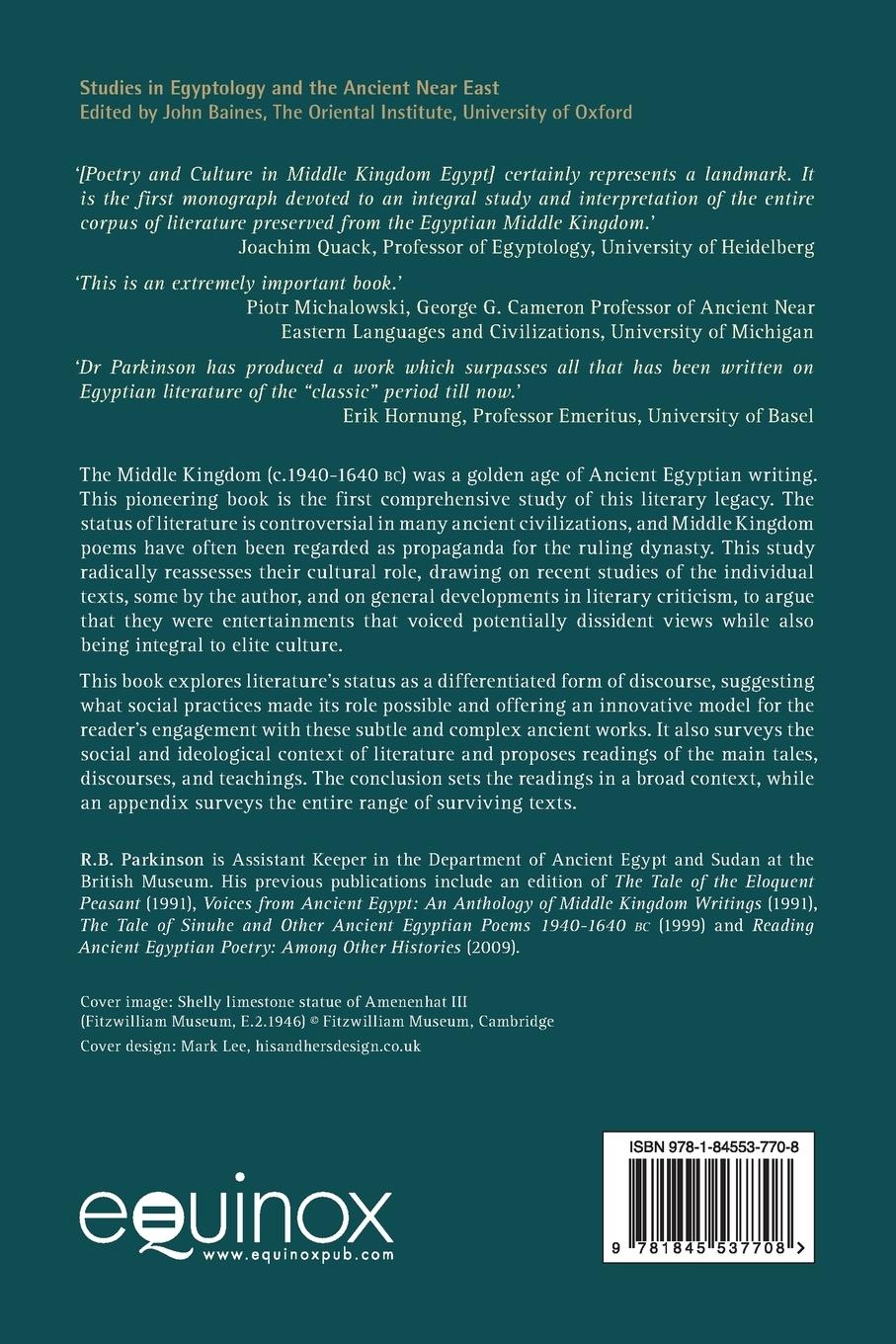 Rückseitencover Poetry and Culture in Middle Kingdom Egypt