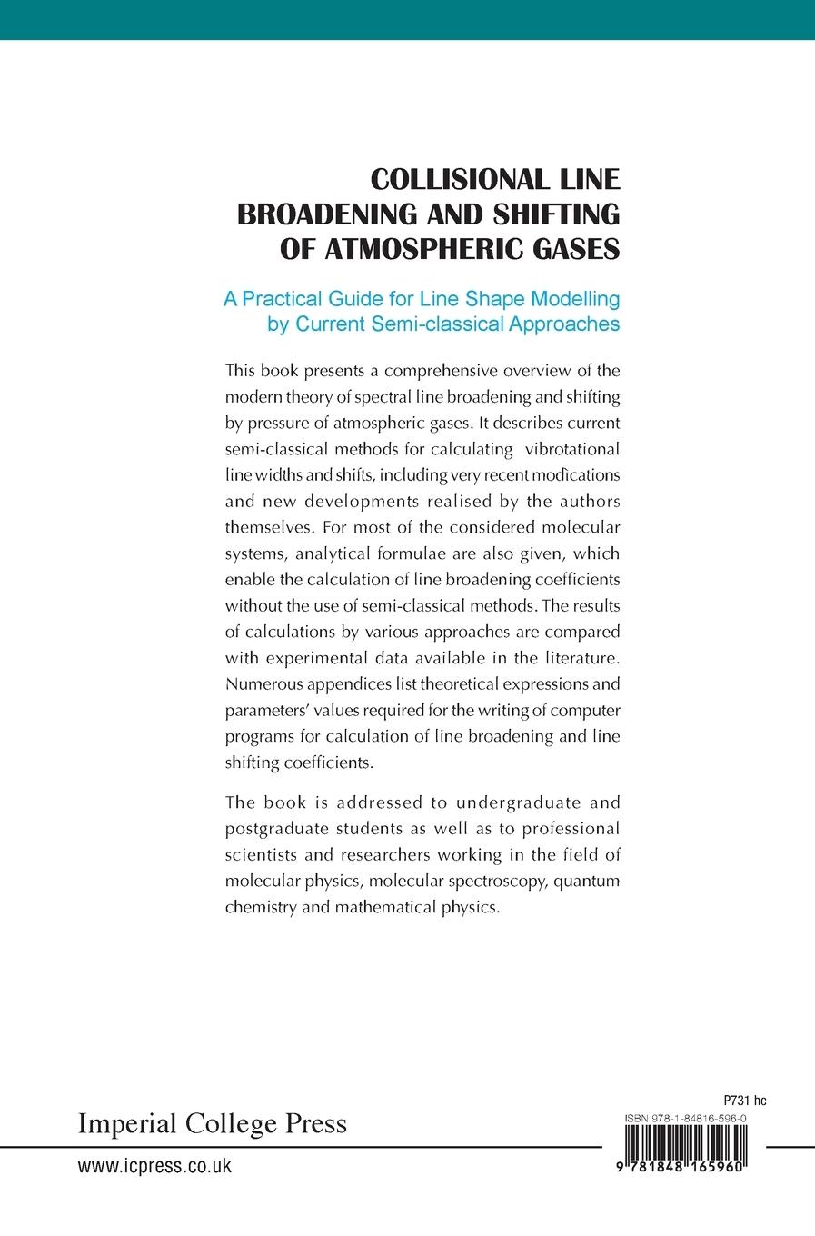 Rückseitencover COLLISIONAL LINE BROADENING & SHIFT ...