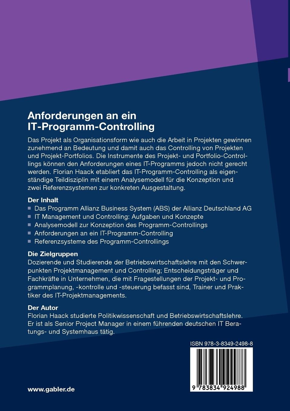 Rückseitencover Anforderungen an ein IT-Programm-Controlling