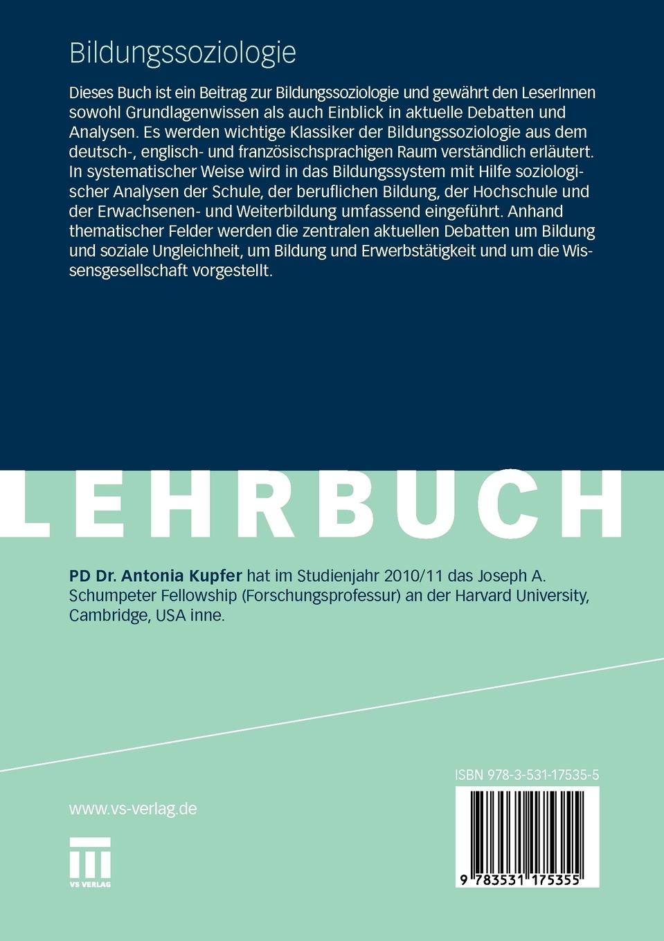 Rückseitencover Bildungssoziologie