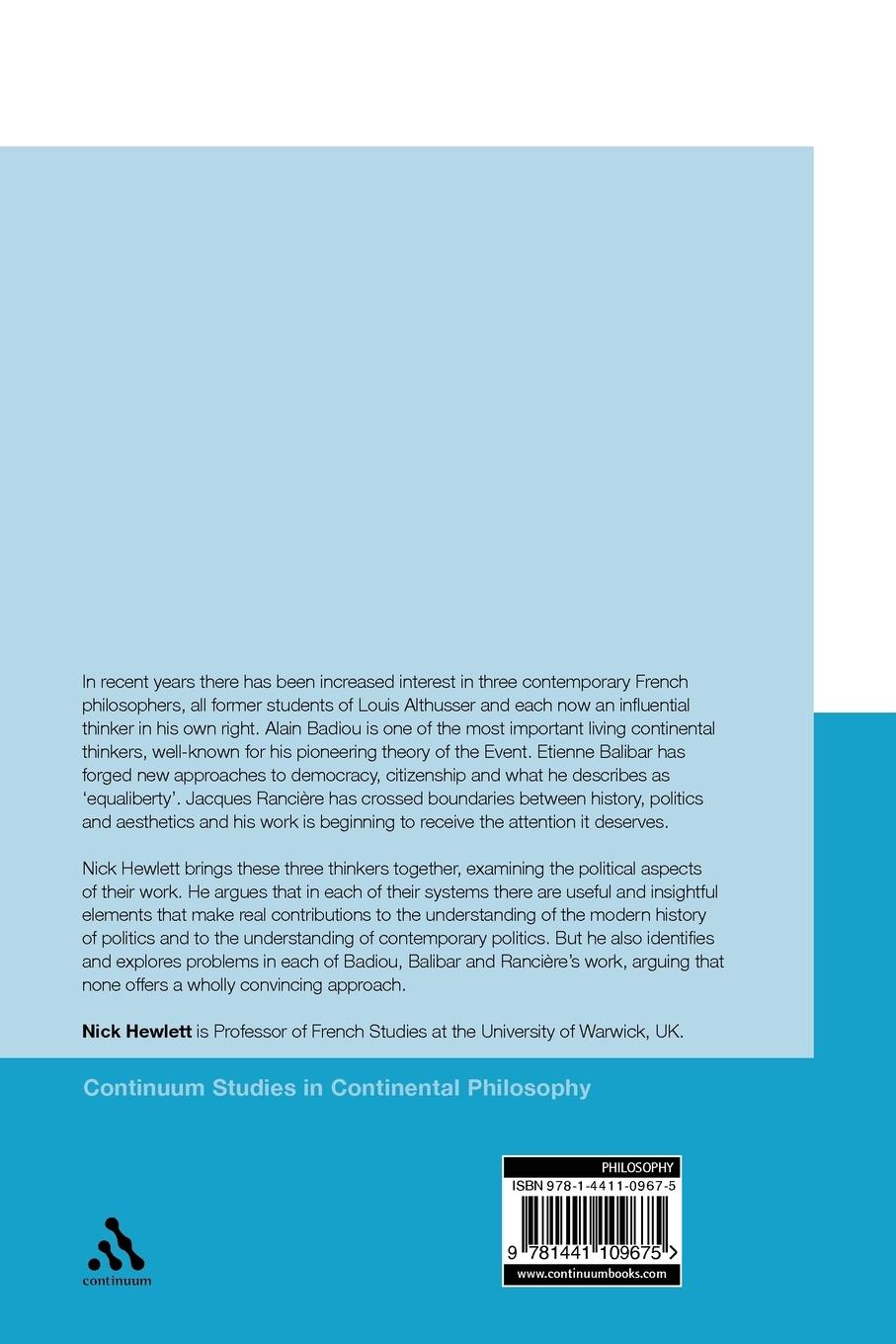 Rückseitencover Badiou, Balibar, Ranciere