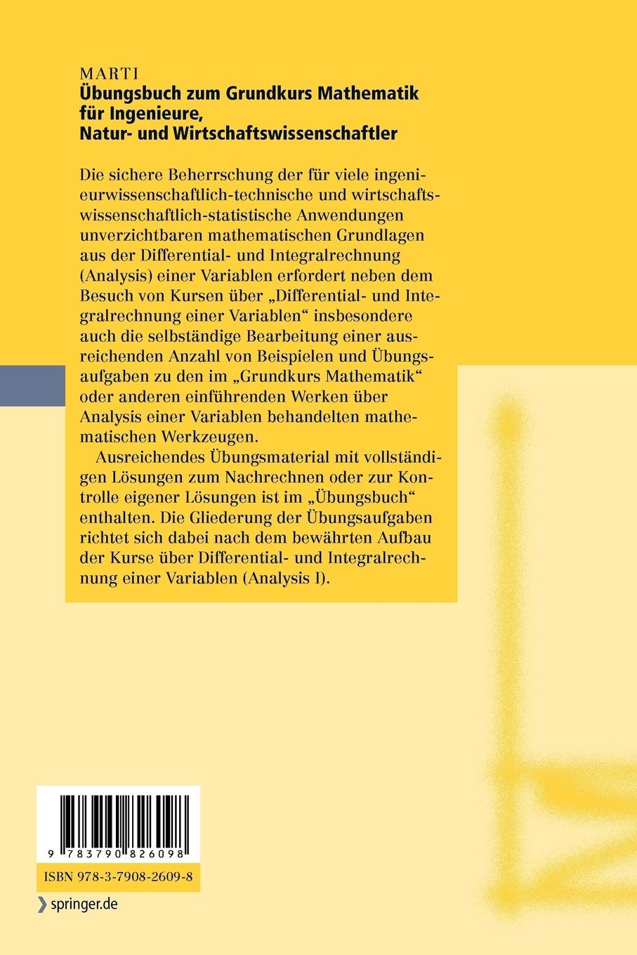 Rückseitencover Übungsbuch zum Grundkurs Mathematik für Ingenieure, Natur- und Wirtschaftswissenschaftler