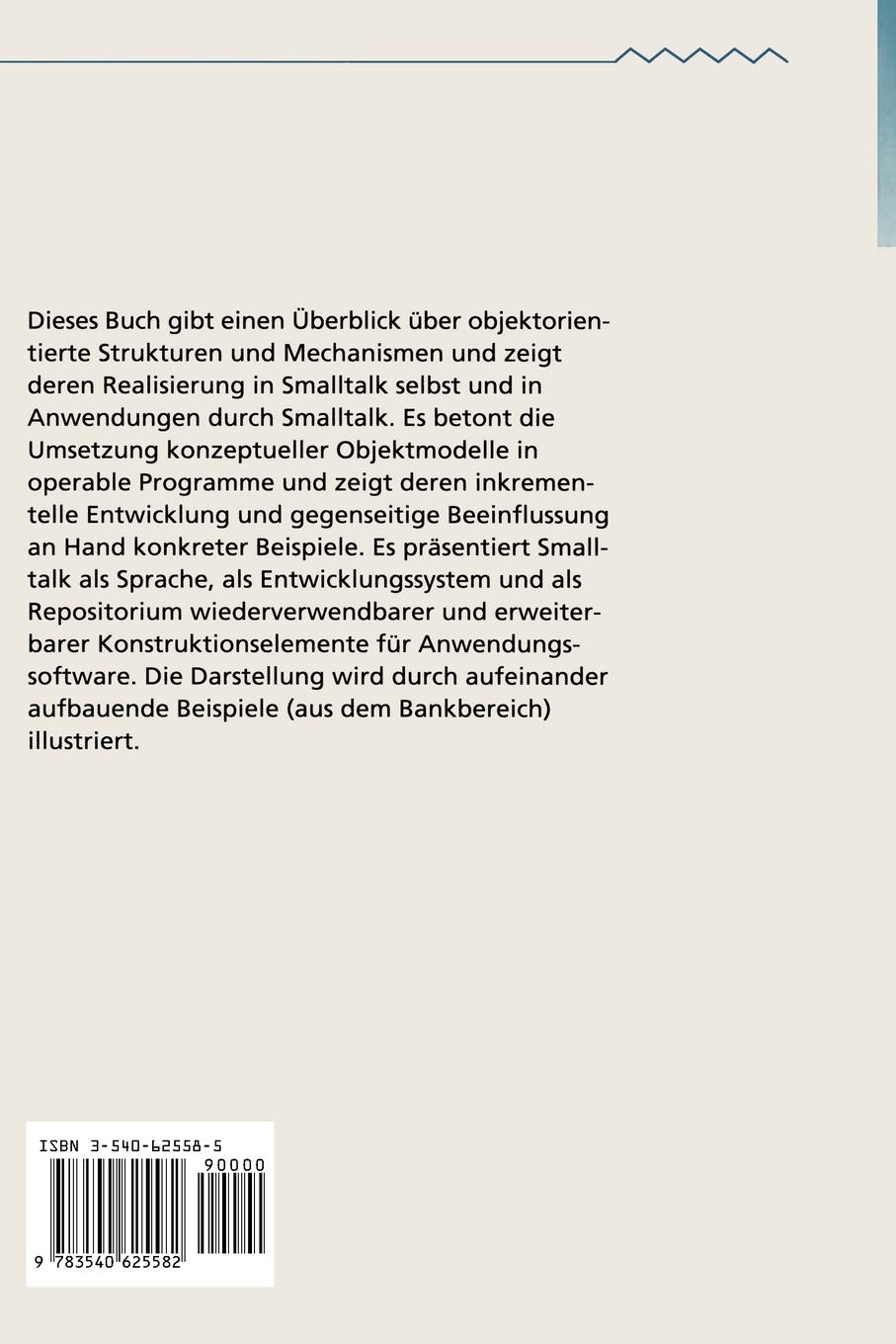 Rückseitencover Objektorientierte Softwareentwicklung mit Smalltalk