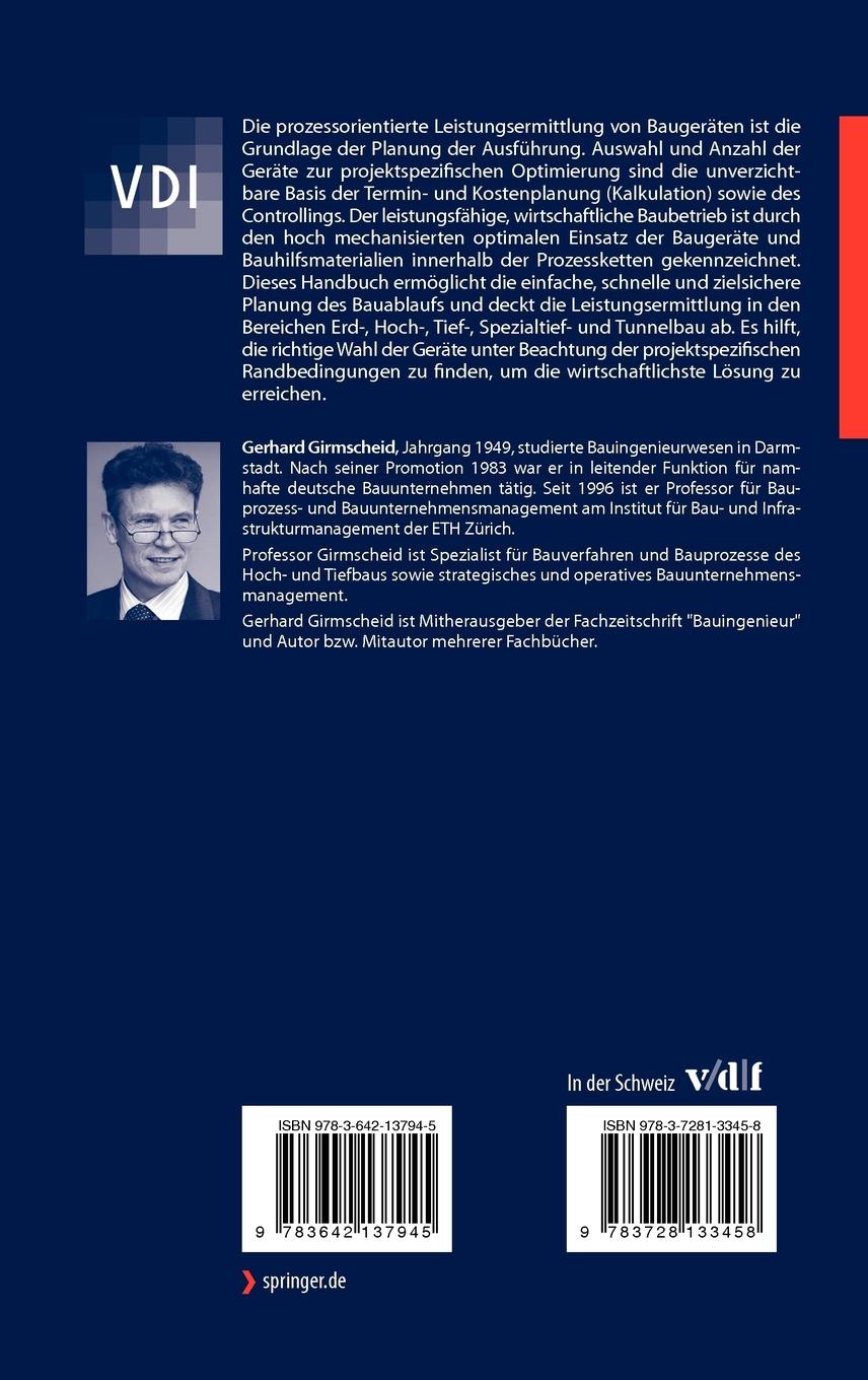 Rückseitencover Leistungsermittlungshandbuch für Baumaschinen und Bauprozesse