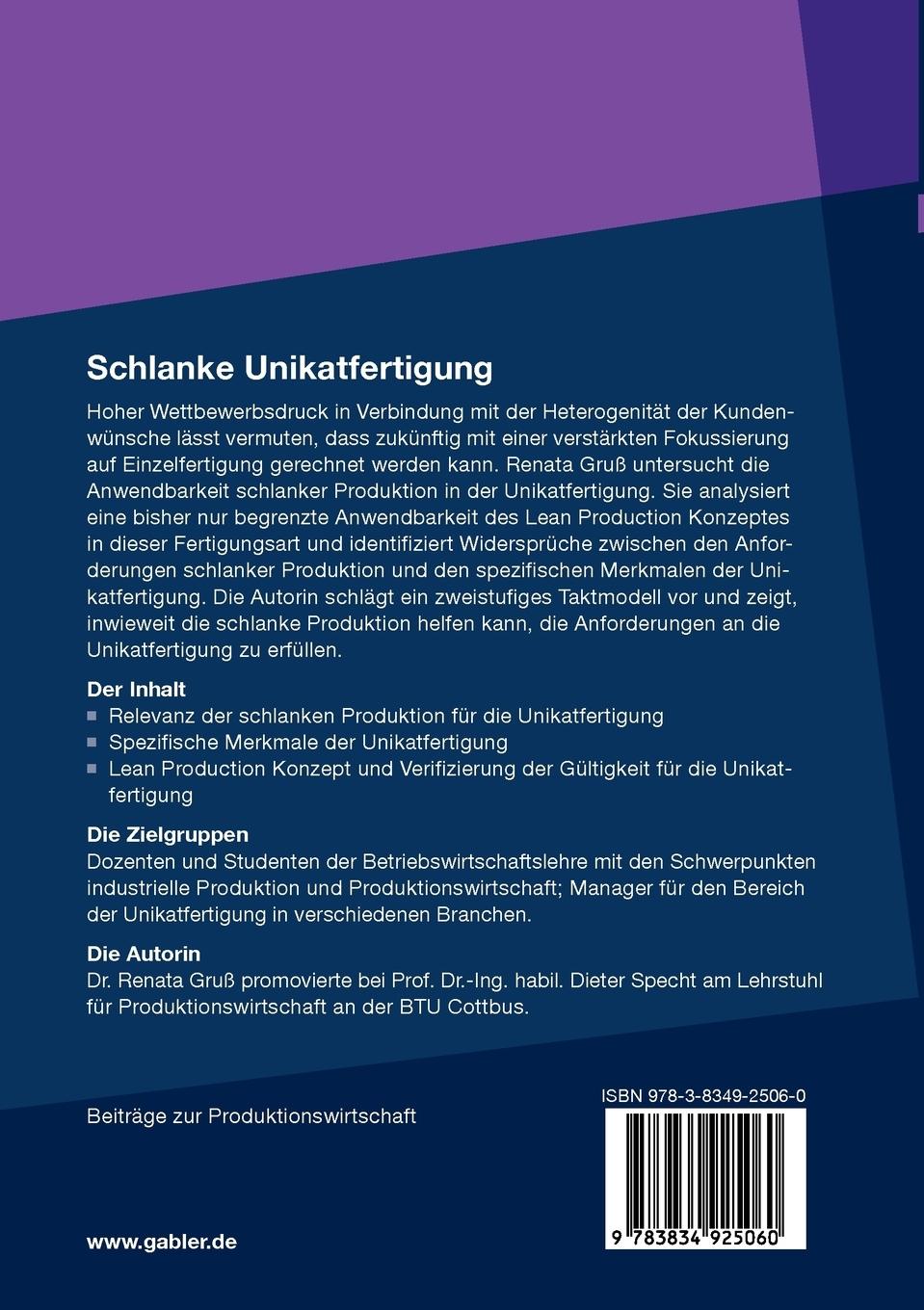 Rückseitencover Schlanke Unikatfertigung