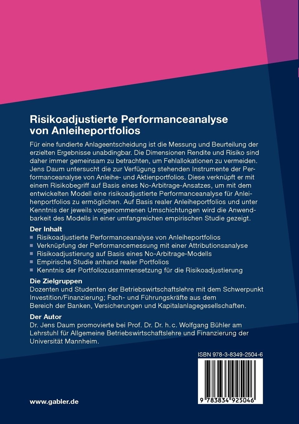 Rückseitencover Risikoadjustierte Performanceanalyse von Anleiheportfolios