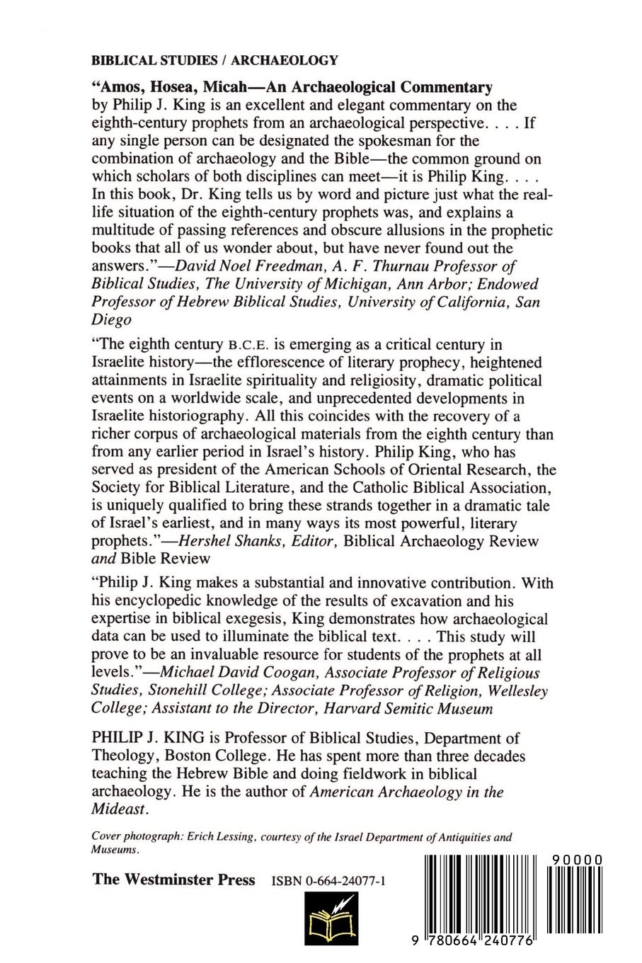 Rückseitencover Amos, Hosea, Micah-An Archaeological Commentary