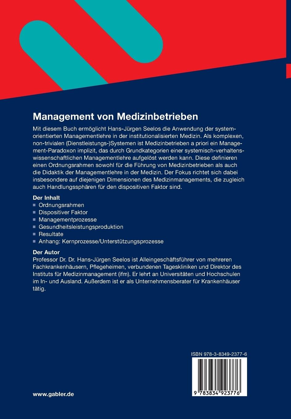 Rückseitencover Management von Medizinbetrieben