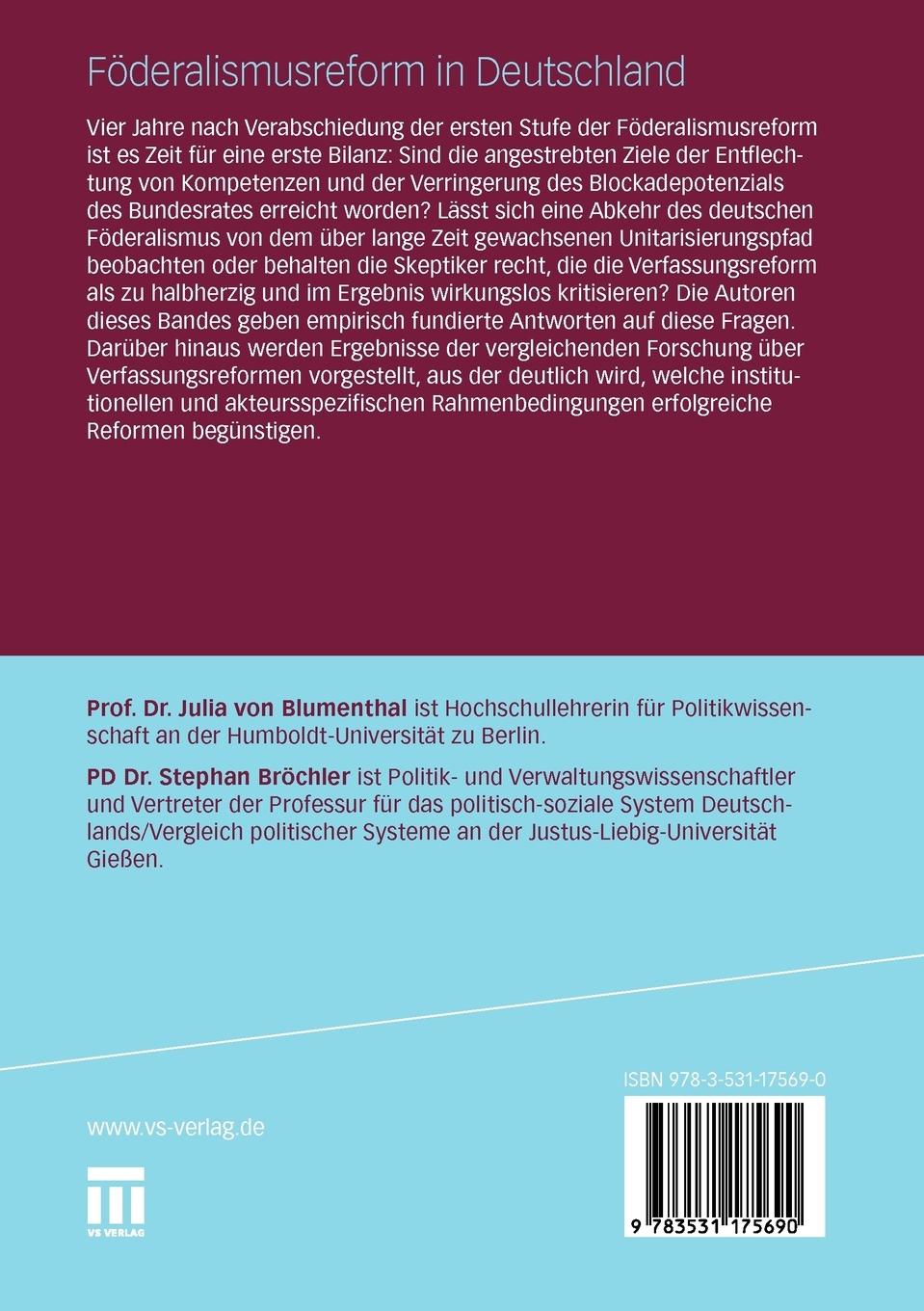 Rückseitencover Föderalismusreform in Deutschland