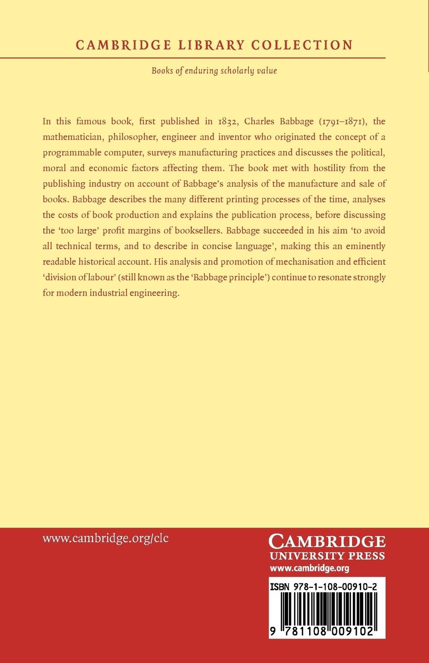 Rückseitencover On the Economy of Machinery and Manufactures
