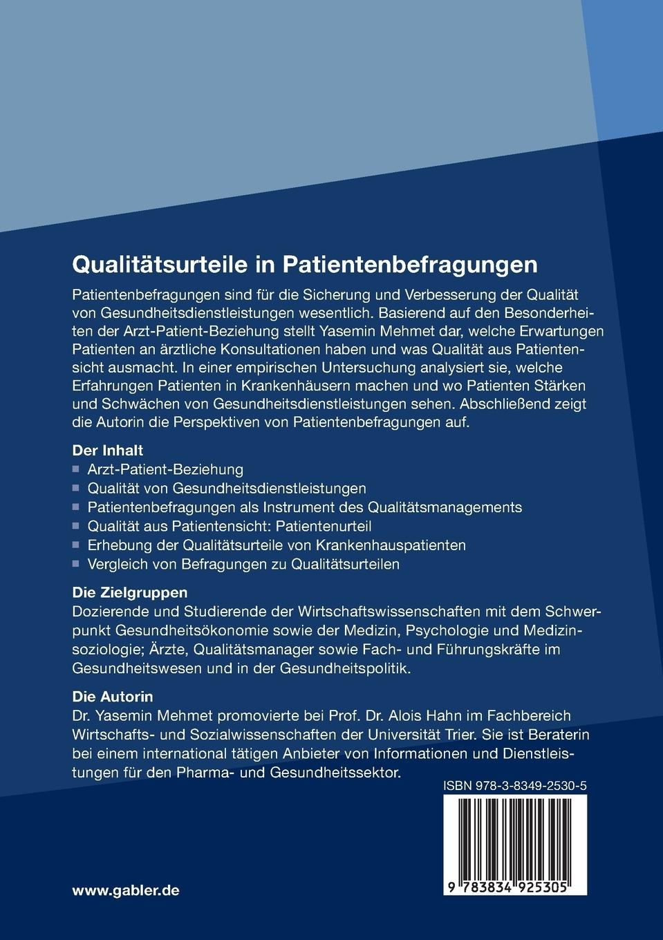 Rückseitencover Qualitätsurteile in Patientenbefragungen