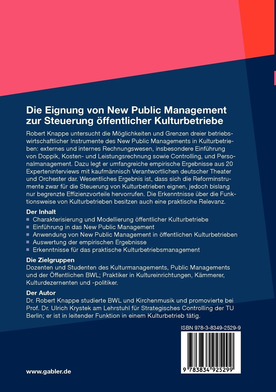 Rückseitencover Die Eignung von New Public Management zur Steuerung öffentlicher Kulturbetriebe