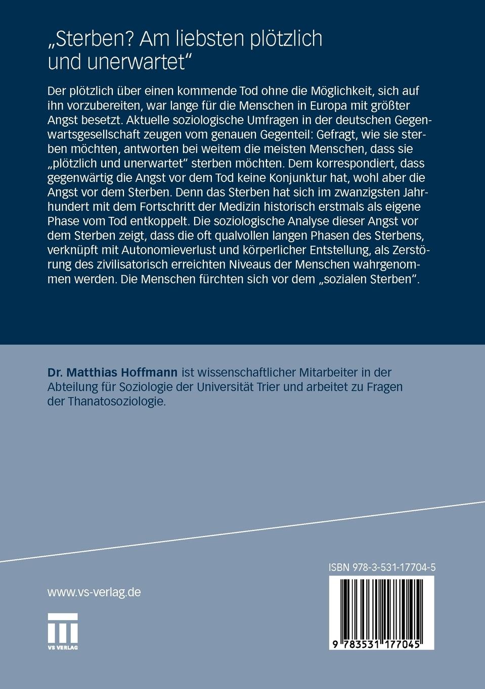 Rückseitencover "Sterben? Am liebsten plötzlich und unerwartet."