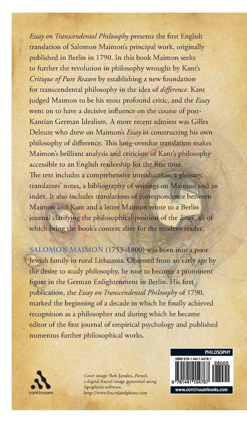 Rückseitencover Essay on Transcendental Philosophy