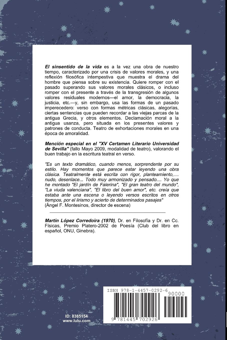 Rückseitencover El sinsentido de la vida