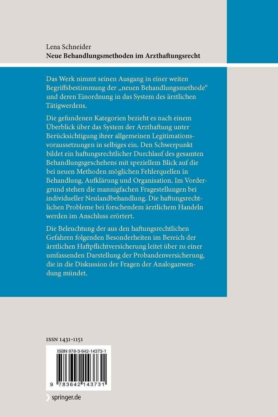 Rückseitencover Neue Behandlungsmethoden im Arzthaftungsrecht