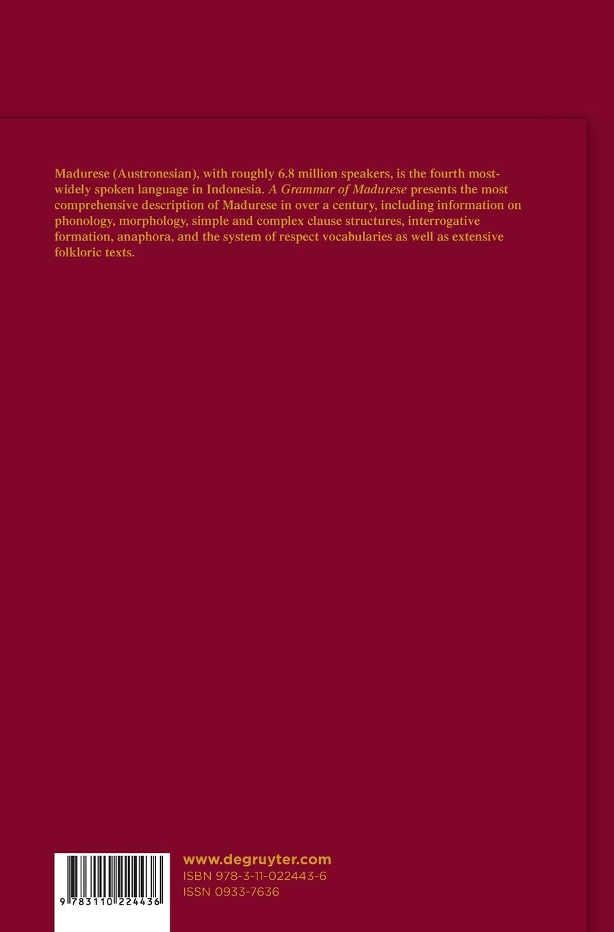 Rückseitencover A Grammar of Madurese