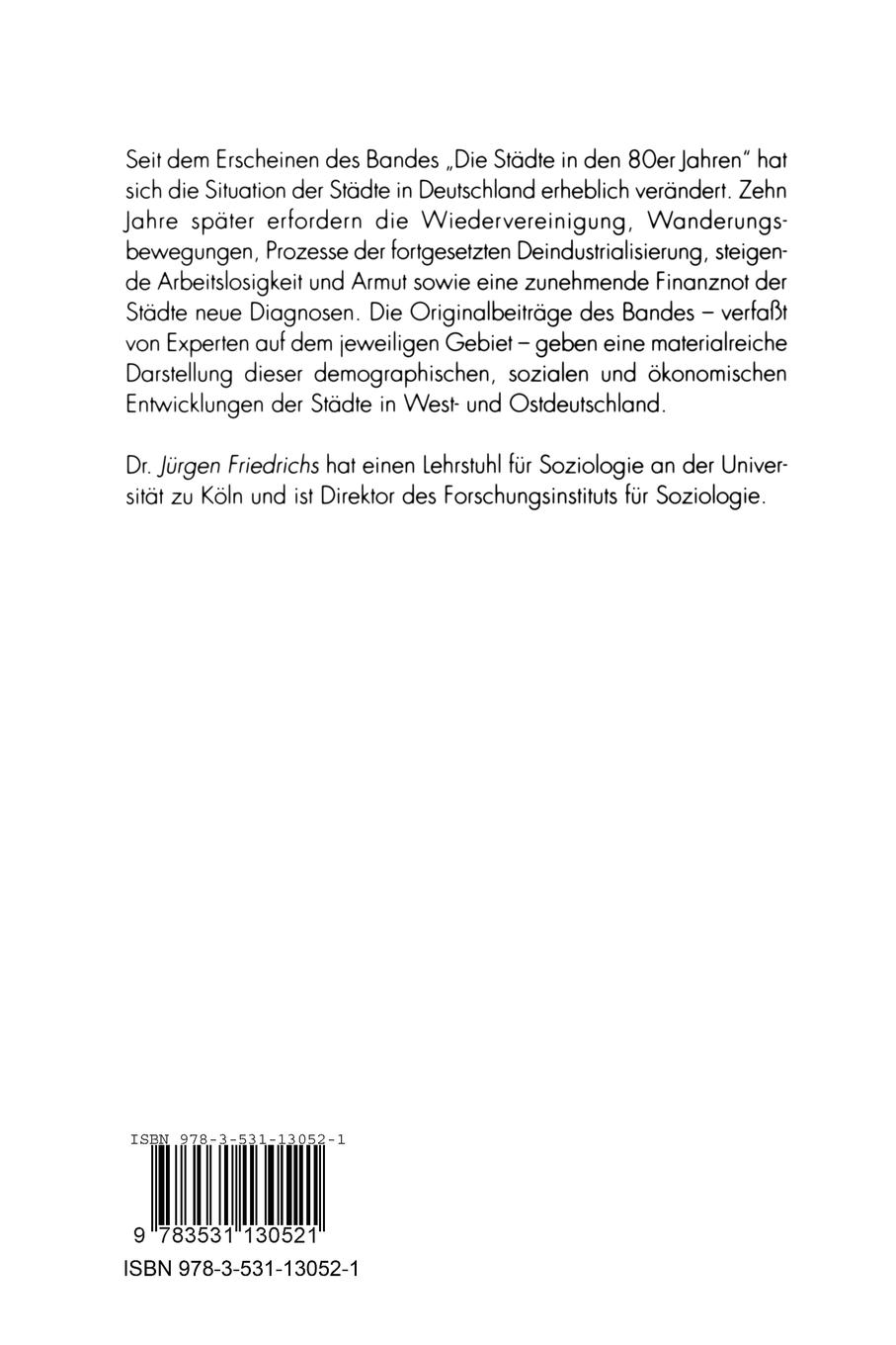 Rückseitencover Die Städte in den 90er Jahren