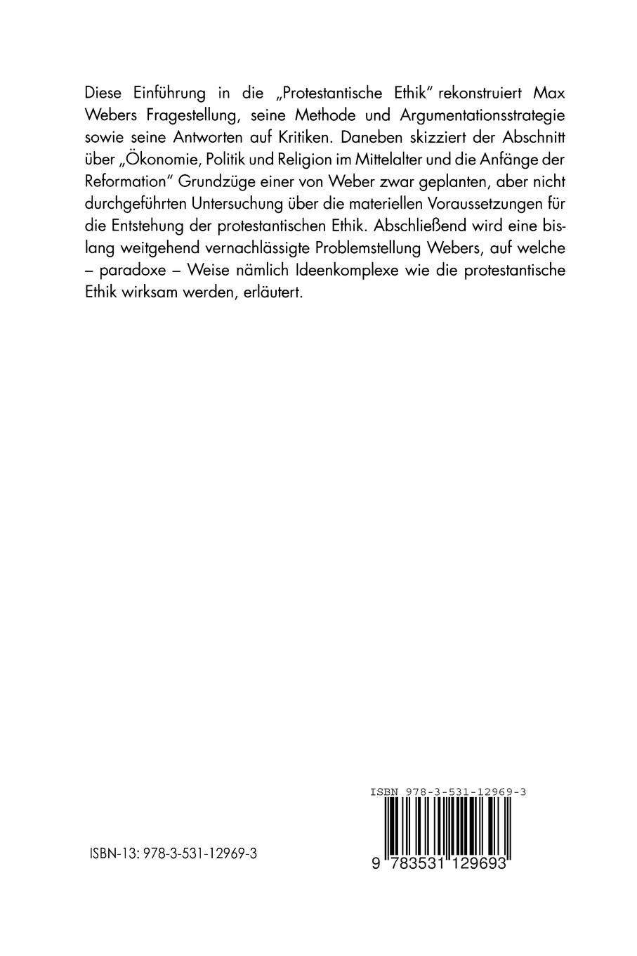 Rückseitencover Einführung in die "Protestantische Ethik" Max Webers