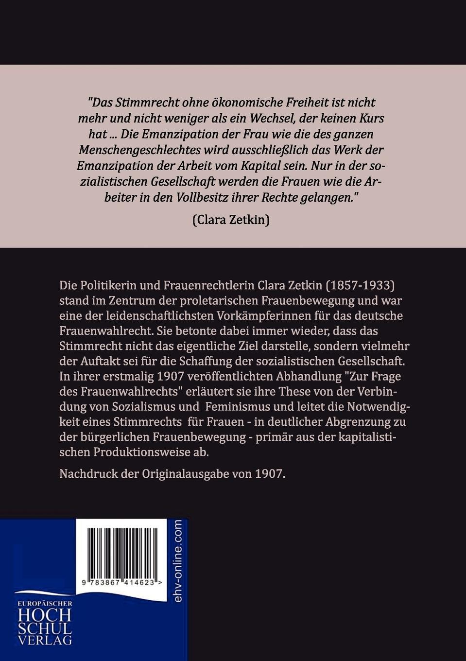 Rückseitencover Zur Frage des Frauenwahlrechts