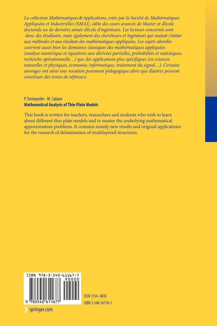 Rückseitencover Mathematical Analysis of Thin Plate Models