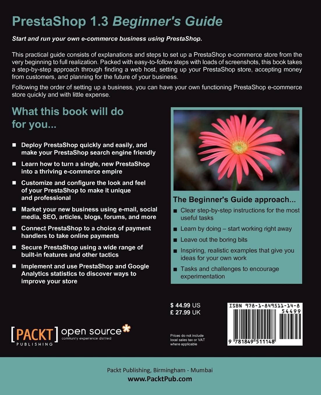 Rückseitencover Prestashop 1.3 Beginner's Guide