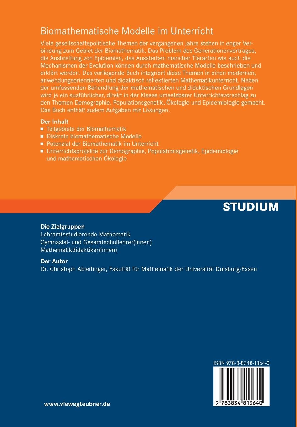 Rückseitencover Biomathematische Modelle im Unterricht