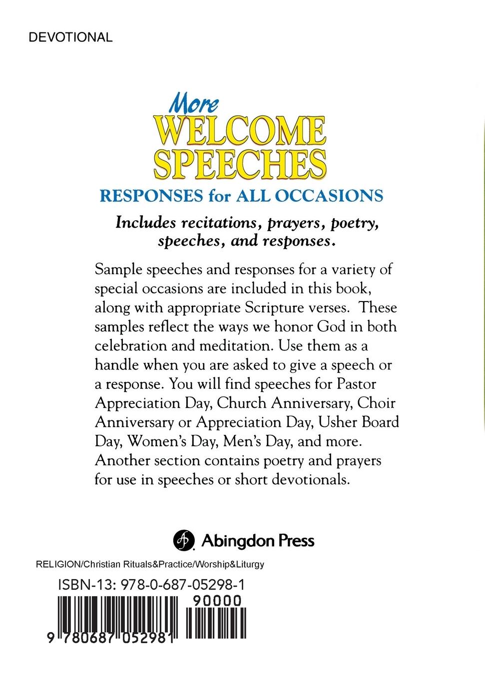 Rückseitencover More Welcome Speeches