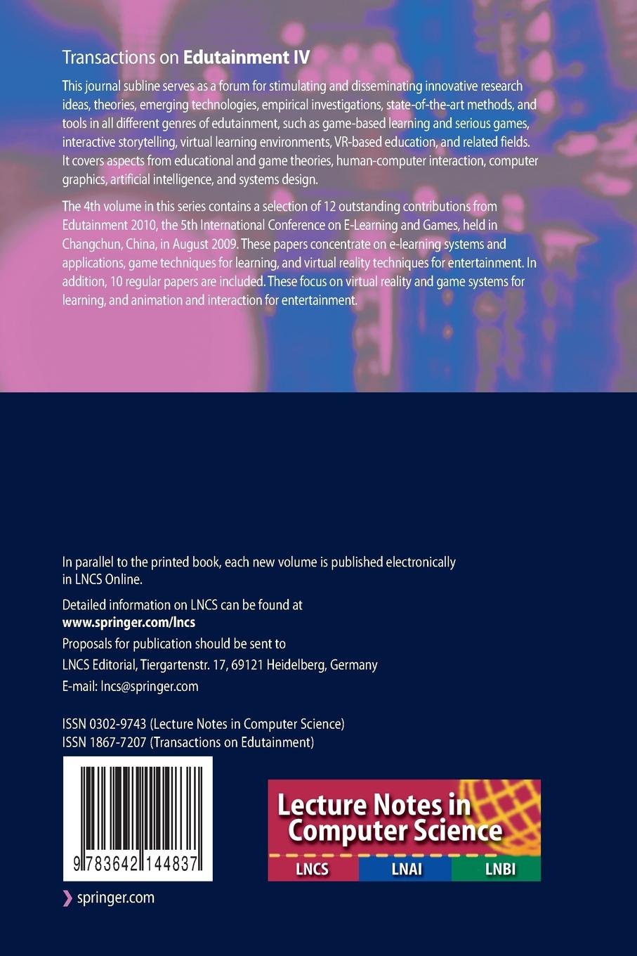 Rückseitencover Transactions on Edutainment IV