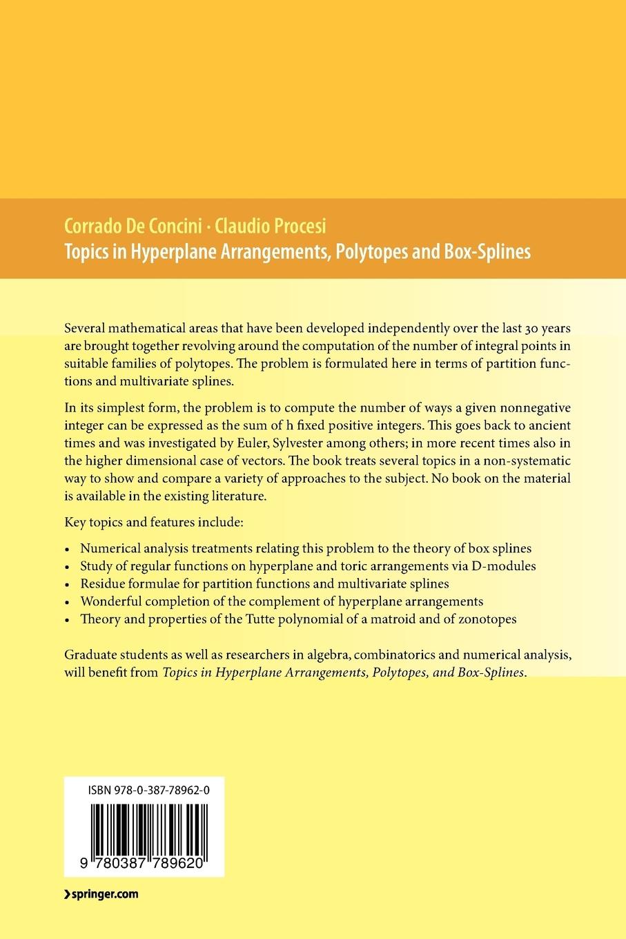 Rückseitencover Topics in Hyperplane Arrangements, Polytopes and Box-Splines