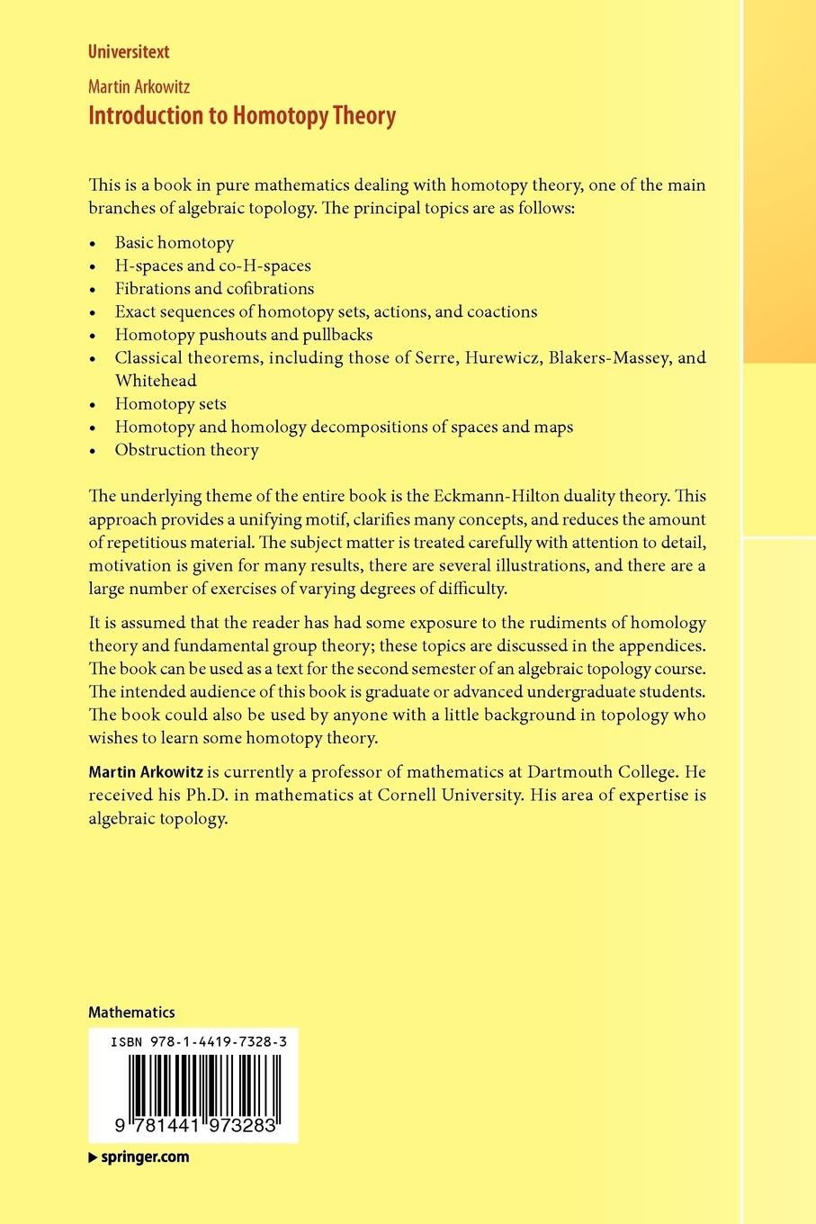 Rückseitencover Introduction to Homotopy Theory
