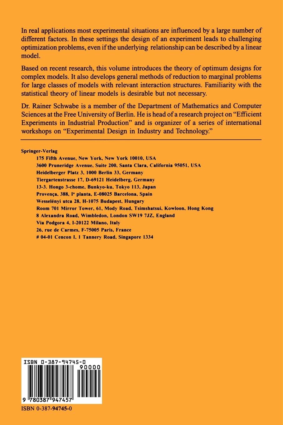 Rückseitencover Optimum Designs for Multi-Factor Models