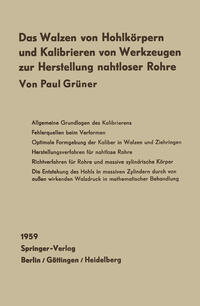 Vorderes Coverbild Das Walzen von Hohlkörpern und das Kalibrieren von Werkzeugen zur Herstellung nahtloser Rohre