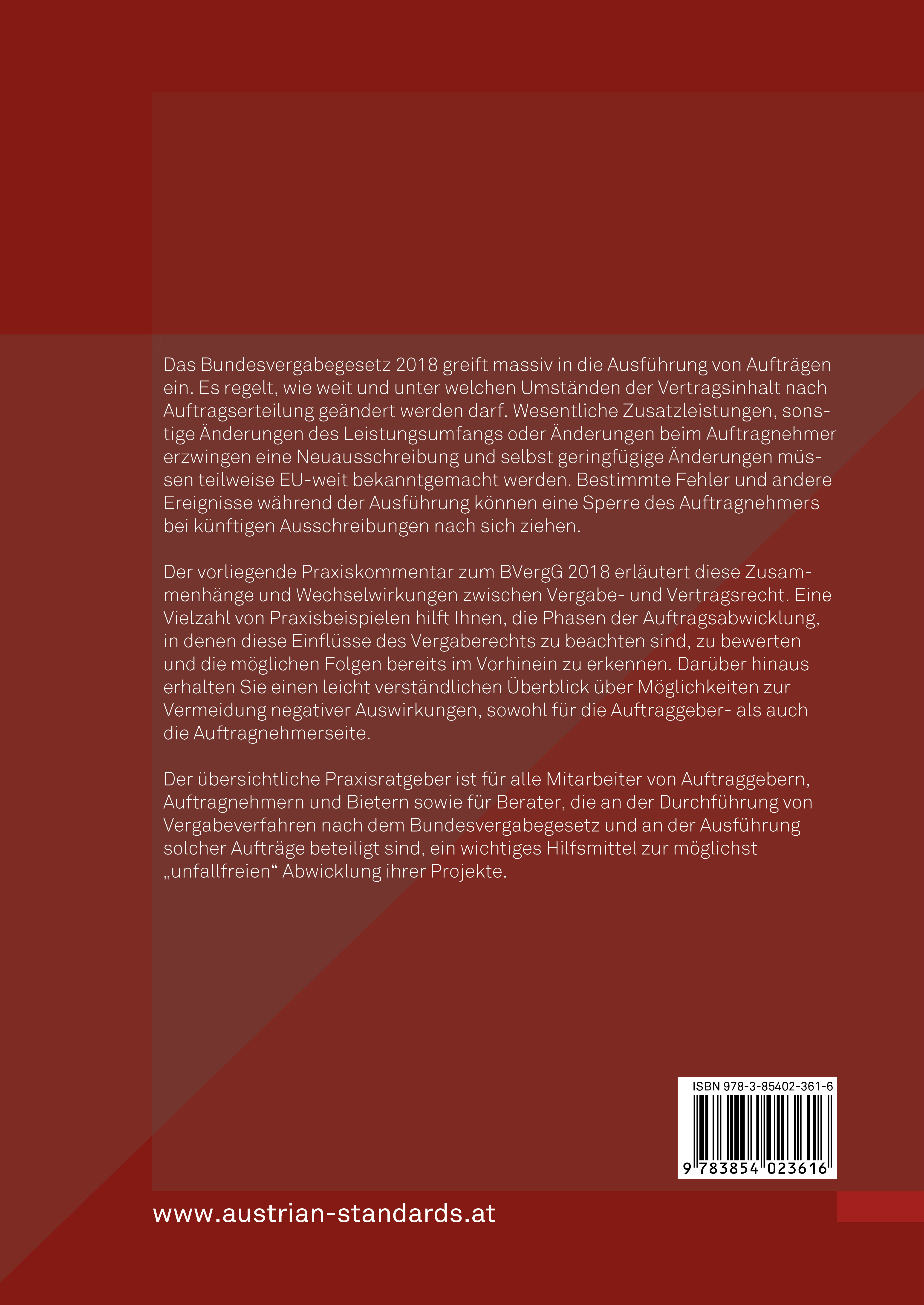 Rückseitencover Bundesvergabegesetz 2018 kompakt