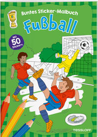 Vorderes Coverbild Fußball. Buntes Sticker-Malbuch