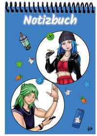 Vorderes Coverbild A 4 Notizblock Manga Quinn und Enora, blau, liniert