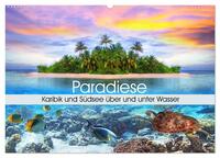Vorderes Coverbild Paradiese. Karibik und Südsee über und unter Wasser (Wandkalender 2025 DIN A2 quer), CALVENDO Monatskalender