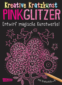 Vorderes Coverbild Kratzbilder für Kinder: Kreative Kratzkunst: Pink Glitzer: Set mit 10 Kratzbildern, Anleitungsbuch und Holzstift