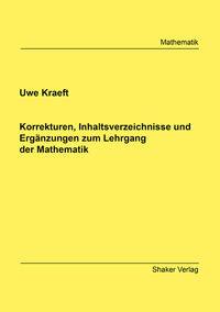 Vorderes Coverbild Korrekturen, Inhaltsverzeichnisse und Ergänzungen zum Lehrgang der Mathematik