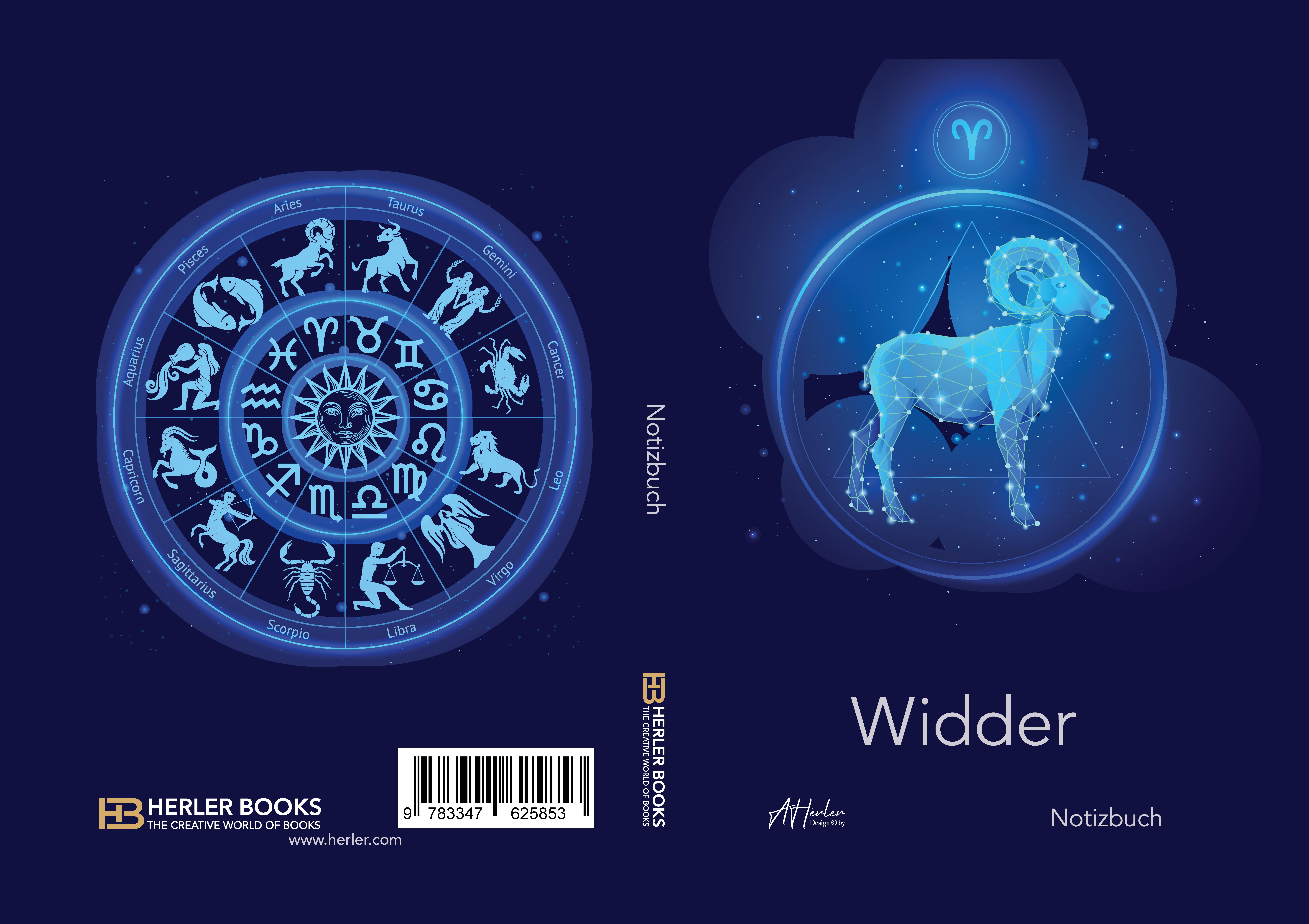Gesamtes Coverbild Sternzeichen Widder Notizbuch | Designed by Alfred Herler